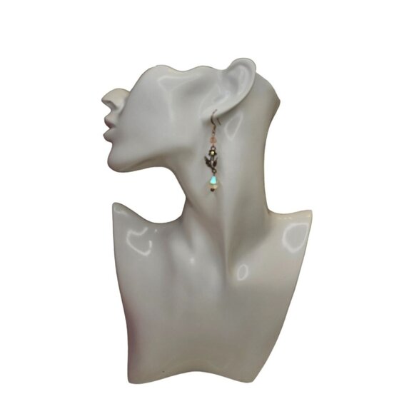 Floral Drop Earrings With AB Crystal Beads & Bronze Detailing - Picture 5 of 5